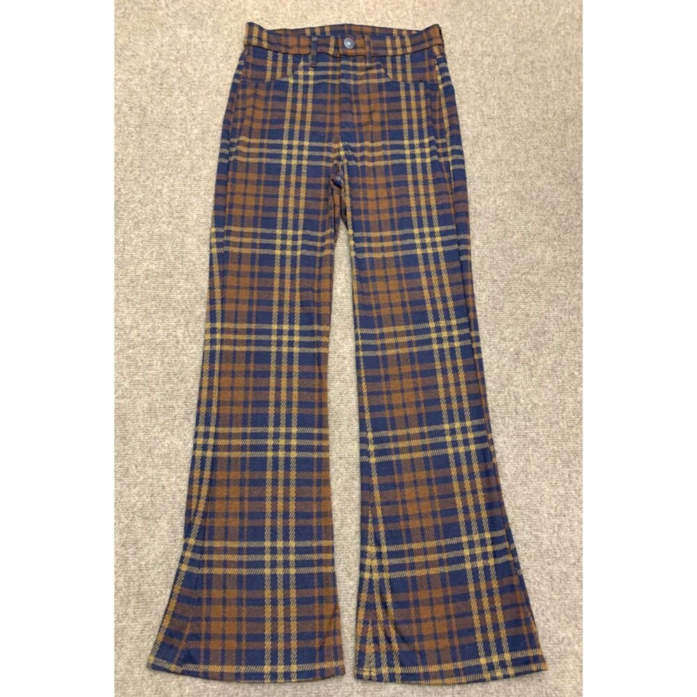 American Eagle Pants Womens 2 Flare Plaid Stretch High Waist Boho Preppy Trouser
